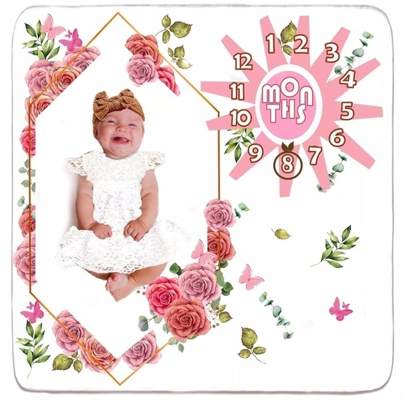 Brand New Floral Boho Baby Monthly Milestone Blanket Photo Prop Pink Baby Shower - Picture 2 of 11